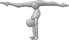 Posen-Referenz- Handstand-Front-Split-Pose - Die Frau macht einen Handstand und einen Frontspagat in der Luft