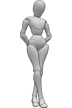 Référence des poses- Femme timide, pose jambes croisées - La femelle timide se tient debout, les jambes croisées et regarde vers le bas.