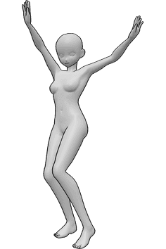 Referencia de poses- Anime danza del vientre pose - Mujer anime bailando la danza del vientre, levantando las manos y mirando al frente