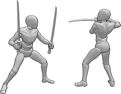 Pose Reference- Samurai male fight pose - Two male samurai is fighting pose