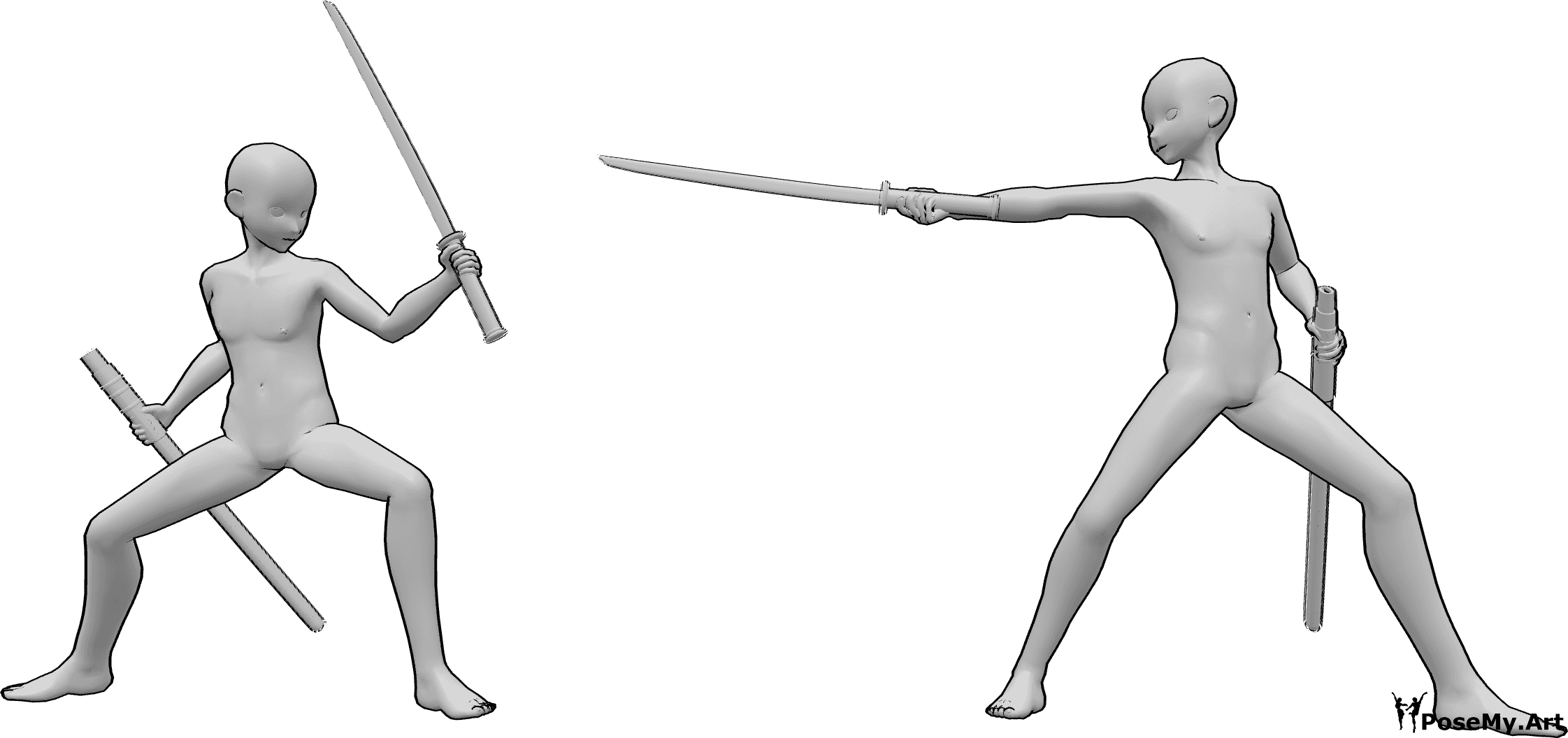 Referencia de poses- Anime samurai fight pose - Los machos del anime se enfrentan y se invitan con sus katanas a luchar