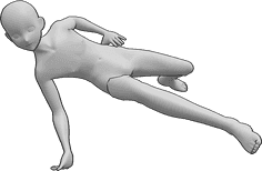 Referencia de poses- Anime masculino bailando pose - Anime masculino es breakdancing, de pie sobre su mano derecha, anime dance pose