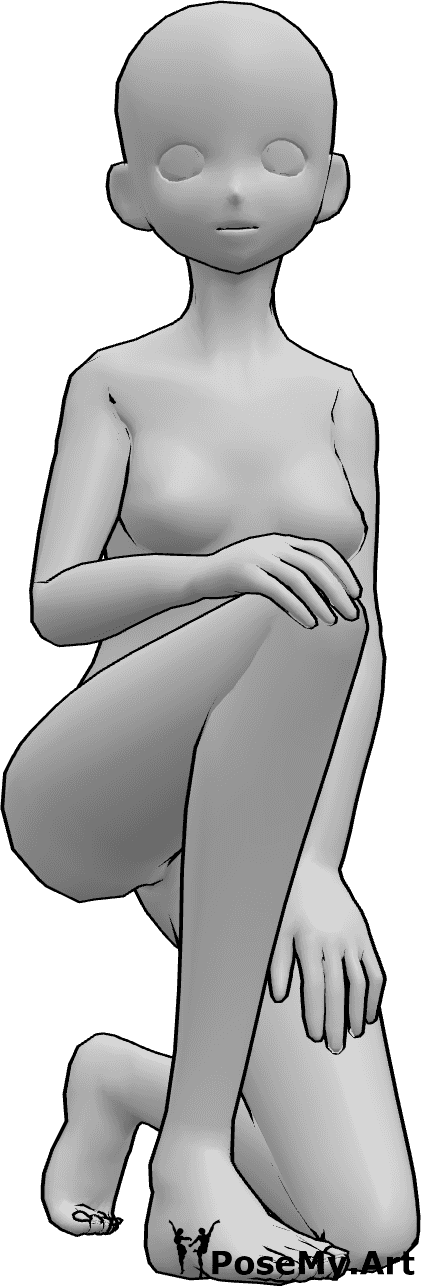 Riferimento alle pose- Anime in posa inginocchiata - Anime femminili in ginocchio e in posa, che si tengono il ginocchio destro con la mano destra.