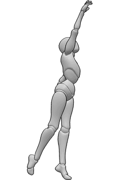 Referencia de poses- Llegar a lo más alto - Mujer intenta alcanzar algo alto, se pone de puntillas y extiende la mano derecha