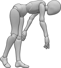 Referencia de poses- Postura descendente femenina - Mujer intenta alcanzar algo en el suelo, se agacha y extiende la mano derecha