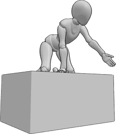 Referencia de poses- Postura descendente - Mujer arrodillada y extendiendo su mano izquierda hacia abajo, hacia alguien, alcanzando
