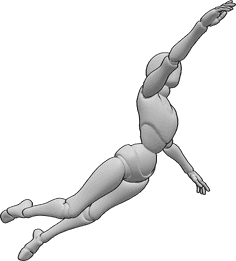 Referencia de poses- Postura de vuelo - Una mujer vuela y extiende su mano derecha hacia algo...