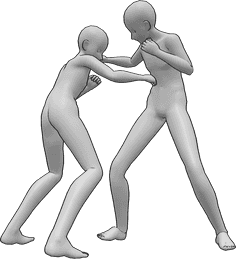 Pose Reference- Anime males fighting pose - Two anime males are fighting, punching each other in the head and stomach