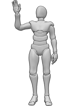 Pose Reference- Male waving pose - Male is greeting someone, waving with his right hand and looking to the right