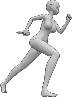 Pose Reference- Anime running knife pose - Anime female is running, holding a knife in her right hand