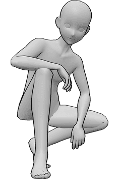 Referencia de poses- Anime masculino en cuclillas - Anime masculino está en cuclillas, mirando hacia adelante, anime masculino cuerpo pose