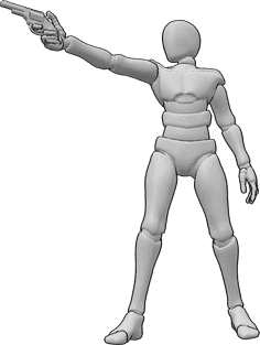 Riferimento alle pose- Posa di tiro al revolver - L'uomo è in piedi e tiene il revolver nella mano destra e sta mirando.