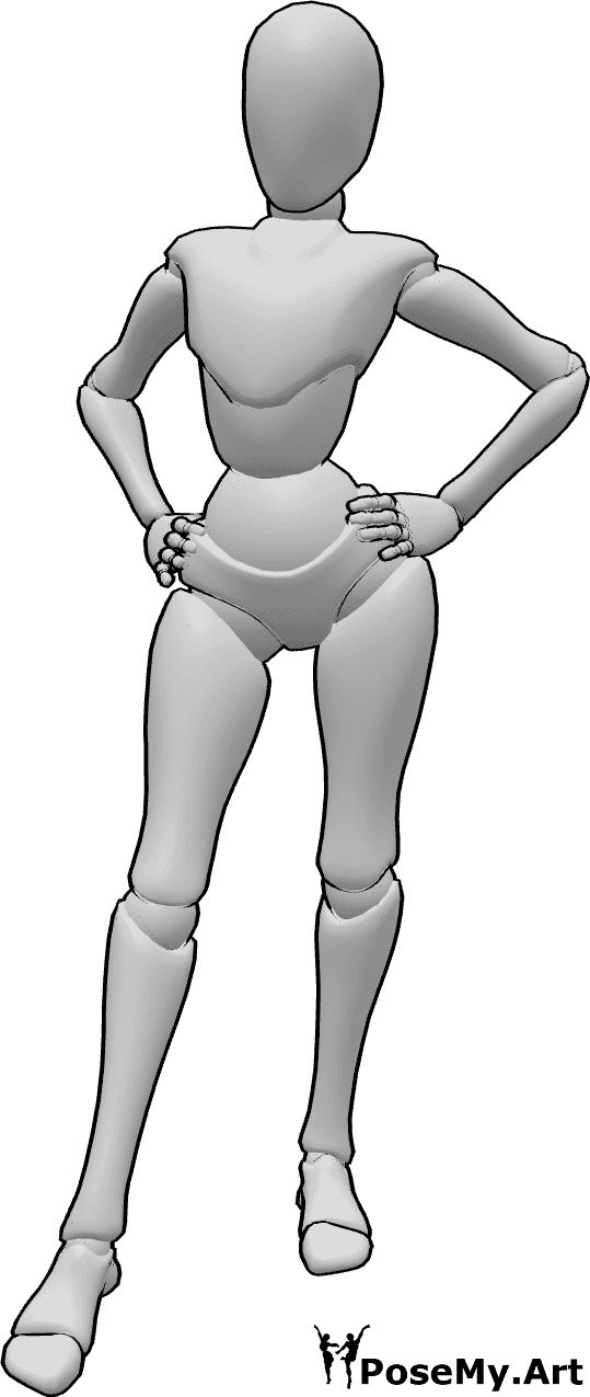 Referencia de poses- Mujer segura de sí misma con las manos en las caderas - Mujer de pie, segura de sí misma, con las manos en las caderas.