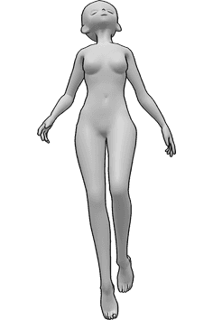 Pose Reference- Floating looking up pose - Anime female is floating upwards and looking up, anime looking up pose