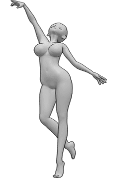 Pose Reference- Dancing looking up pose - Anime female is dancing, raising her hands and looking up