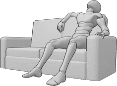 Riferimento alle pose- Uomo stanco in posizione seduta - L'uomo è stanco, sta riposando, seduto comodamente sul divano, posa maschile stanca