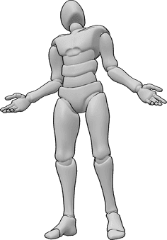 Référence des poses- Homme debout regardant vers le haut - L'homme est debout, il lève les mains et regarde vers le haut, l'homme regarde vers le haut pose