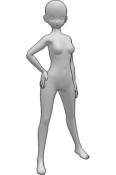 Referência de poses- Pose de observação de anime - Pose de mulher anime de pé e a observar