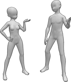 Referência de poses- Pose de conversação anime feminina masculina - Anime feminino e masculino estão a discutir algo
