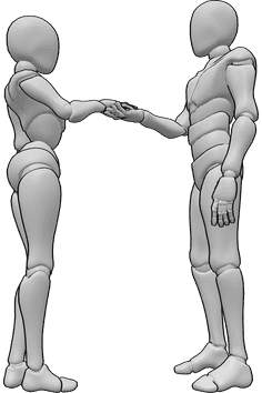 Referencia de poses- Postura de la mano - Mujer y hombre están de pie y el hombre coge la mano de la mujer