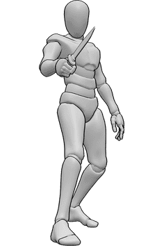 Referencia de poses- Pose de daga - Varón de pie con una daga en la mano derecha