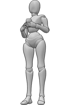 Referencia de poses- Postura con el vaso en la mano - Mujer de pie sosteniendo un vaso con ambas manos