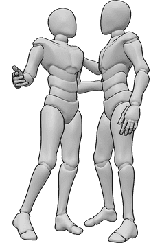Referência de poses- Amigos do sexo masculino em pose de pé - Dois amigos homens estão de pé e estão prestes a abraçar-se