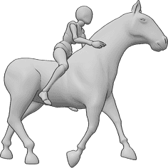 Referencia de poses- Jinete femenino al galope - El caballo galopa lentamente, la amazona está sentada y mira hacia delante