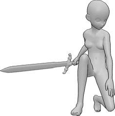 Riferimento alle pose- Posa anime in ginocchio con spada in mano - Anime femminili inginocchiate, con lo sguardo rivolto a sinistra, che tengono una spada nella mano destra.