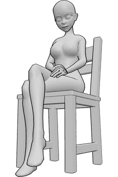 Pose Reference- Anime sitting pose - Anime female is sitting with her legs crossed, holding her hands