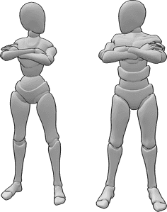 Posen-Referenz- Verärgerte Pose mit verschränkten Armen - Wütende Frau und wütender Mann mit verschränkten Armen in Pose