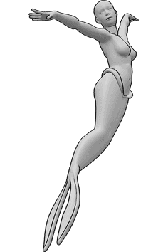 Pose Reference- Mermaid raising hands pose - Female mermaid is turning slightly to the right and raising her hands