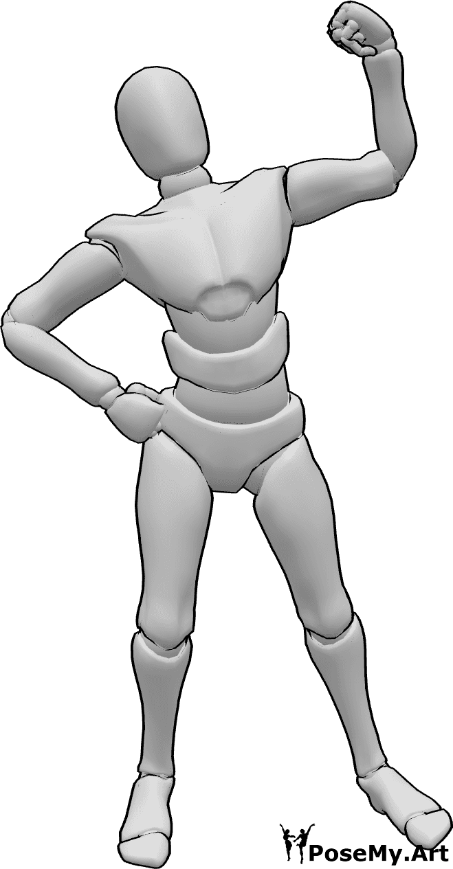Referência de poses- Pose de vitória heróica - Homem heroico celebra uma pose de vitória