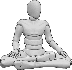 Referencia de poses- Postura sentada relajada masculina - Varón sentado con las piernas cruzadas, sujetándose las rodillas y mirando ligeramente hacia la izquierda.