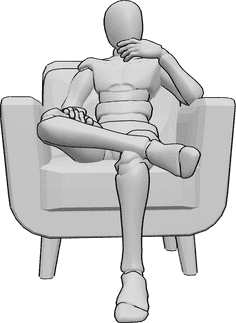 Pose Reference- Deep thinking pose - Male is sitting in the armchair, thinking about something, holding his chin