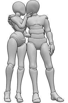 Pose Reference- Holding chin kissing pose - Female and male are kissing, female is holding the male's chin with her right hand