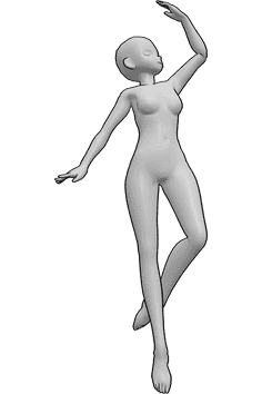 Referencia de poses- Postura de baile dinámico anime - Anime femenino está bailando ballet, levantando su mano izquierda, anime femenino bailando pose