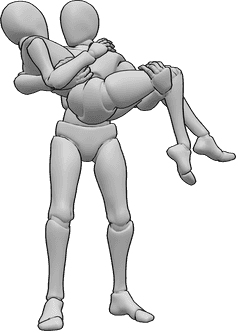 Referencia de poses- Hombre sujetando a mujer - El macho está de pie y sostiene a la hembra en sus brazos, bonita pose de pareja
