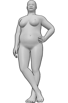Posen-Referenz- Stämmige Frau in stehender Pose - Stämmige Frau steht mit gekreuzten Beinen, stämmige Frau Gesicht Zeichnung Referenz