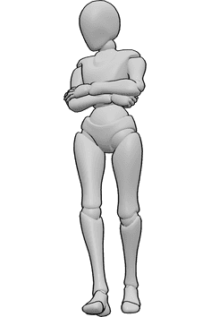 Pose Reference- Female walking drawing pose - Female is walking, her arms are crossed, looking to the right