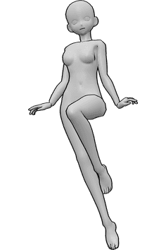 Riferimento alle pose- Anime femmina in posa di salto - Femmina Anime sta saltando felicemente, alzando la gamba sinistra, posa da personaggio anime