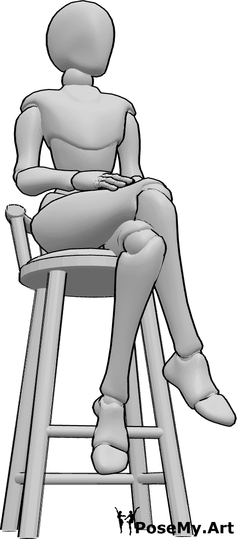 Pose Reference- Female bar stool pose - Female is sitting on the bar stool, her legs are crossed and she is looking slightly to the left