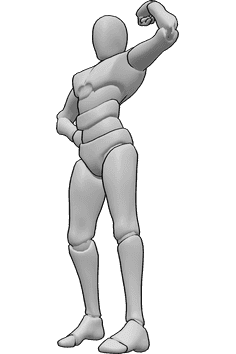 Pose Reference- Male showing muscles pose - Male is standing victoriously, showing his muscles and holding his hip