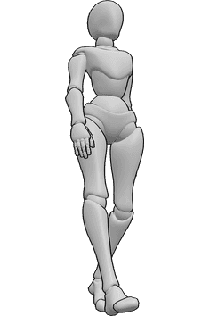 Referencia de poses- Mujer caminando pose de ángulo bajo - Mujer caminando despreocupadamente, referencia de pose de ángulo bajo