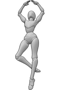 Referencia de poses- Postura giratoria de bailarina - Bailarina está bailando, girando con gracia y levantando las manos, bailarina bailando dibujo de referencia