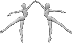 Referencia de poses- Bailarinas bailando - Dos bailarinas bailan juntas, referencia de dibujo de bailarina