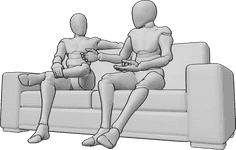 Referência de poses- Amigos do sexo masculino sentados em pose - Dois homens estão sentados no sofá a conversar, os melhores amigos sentados a posar