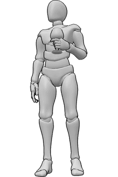 Referencia de poses- Hombre sosteniendo un vaso - Varón de pie con una copa de vino en la mano izquierda, mirando ligeramente a la derecha.