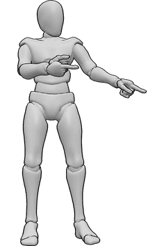 Pose Reference- Male pointing pose - Male is standing and pointing down with both hands, male pointing hand reference