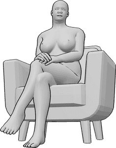 Referencia de poses- Mujer de talla grande sentada - Mujer sentada en el sillón con las piernas cruzadas, referencia de cuerpo femenino de talla grande.
